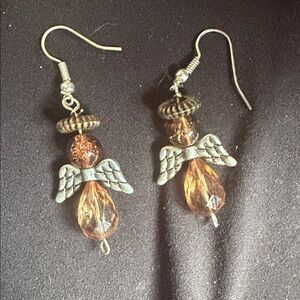 Angel Wing Silver and Brown  Earrings